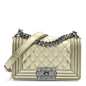 CHANEL Metallic Patent Calfskin Quilted Small Boy Flap Silver 